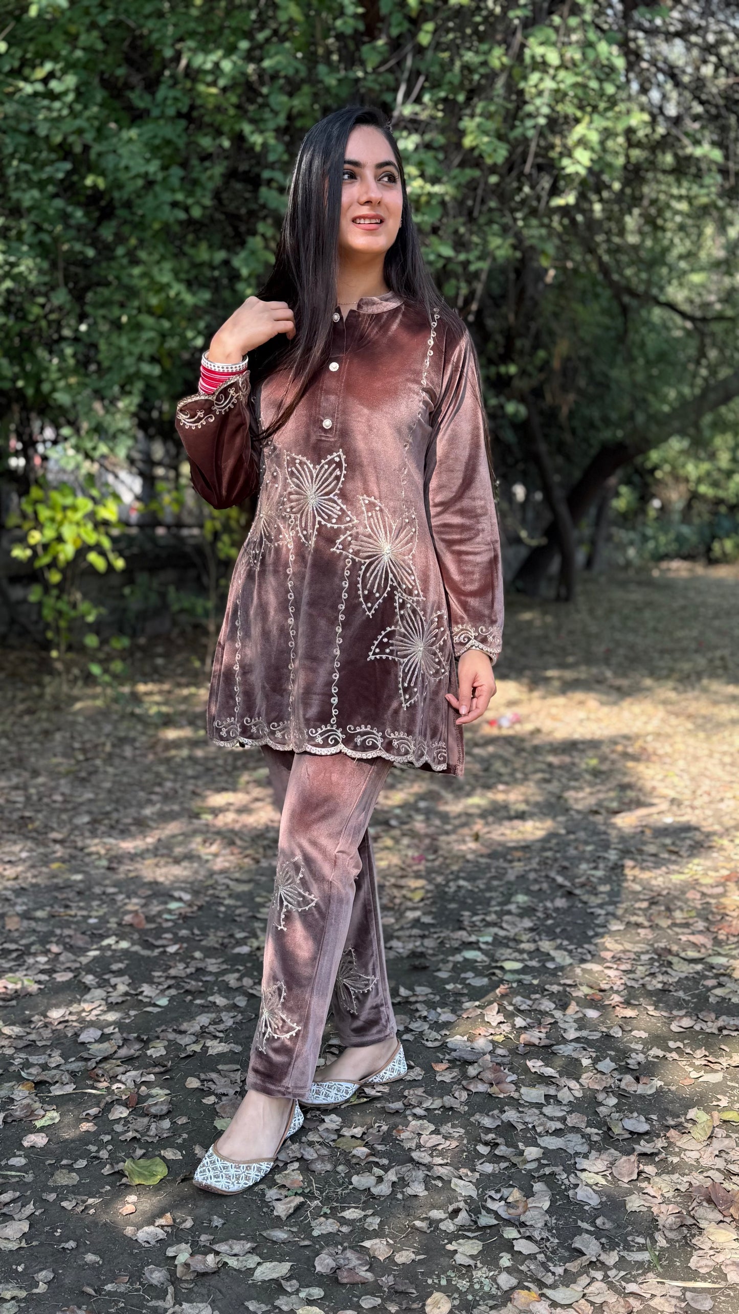 Isha Brown Velvet Coord Set