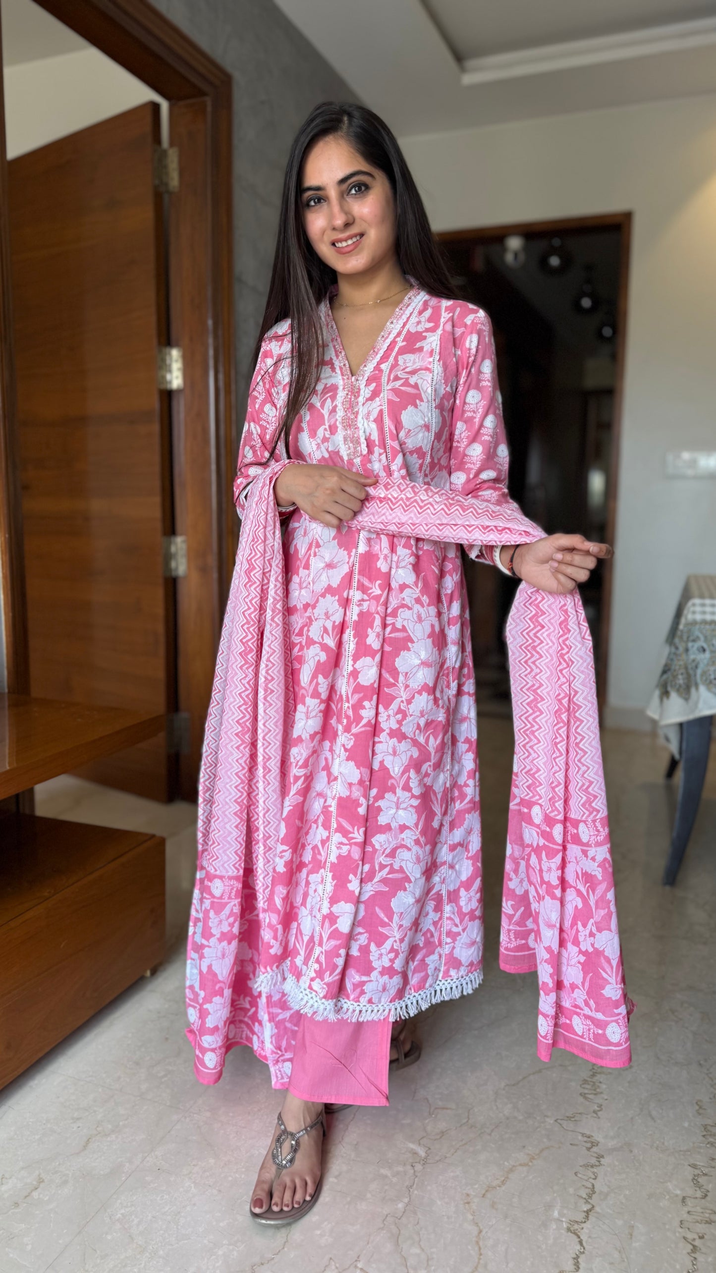 Simran Pink Lace Anarkali Suit