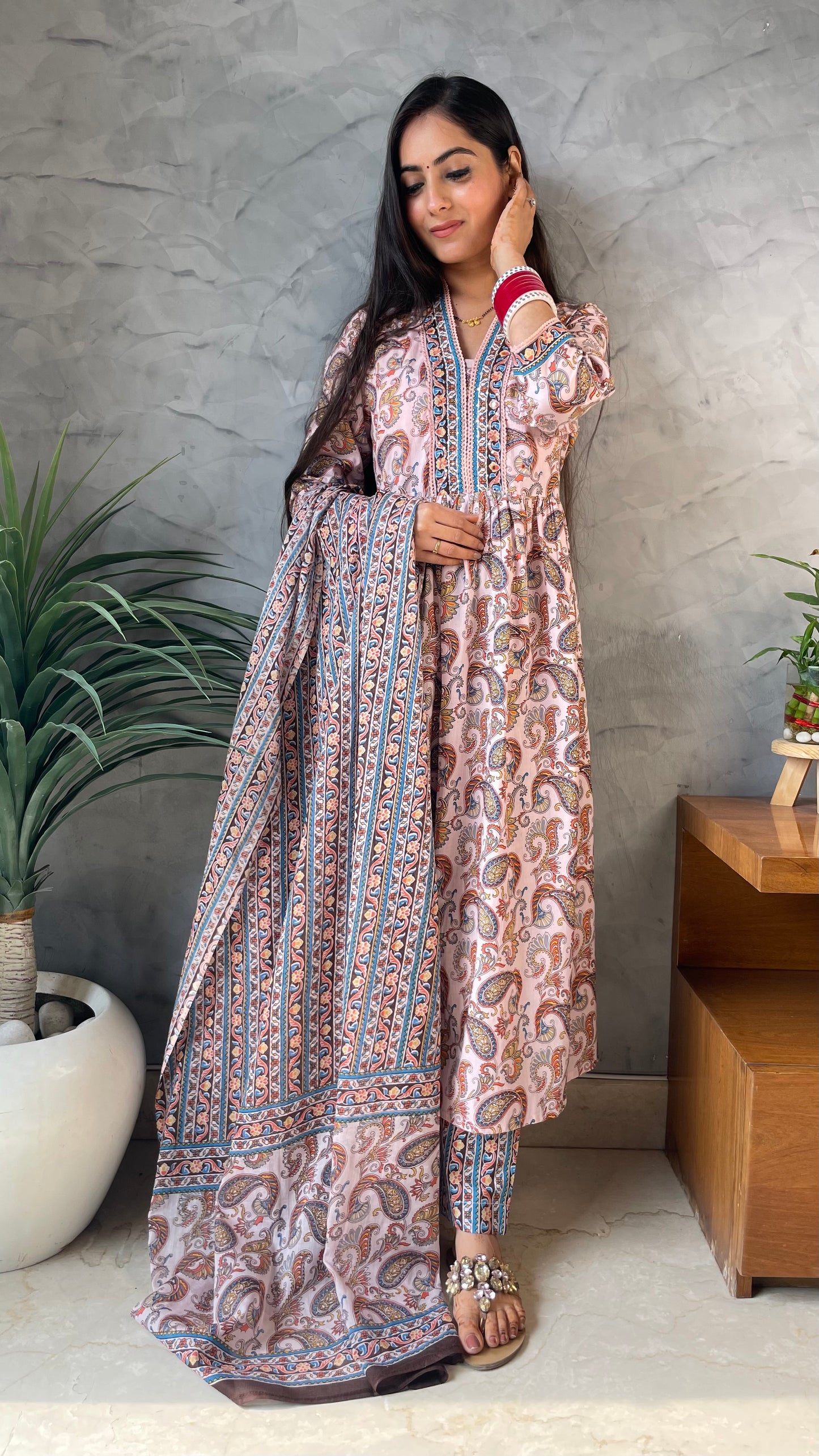Kajal Peach Printed Suit