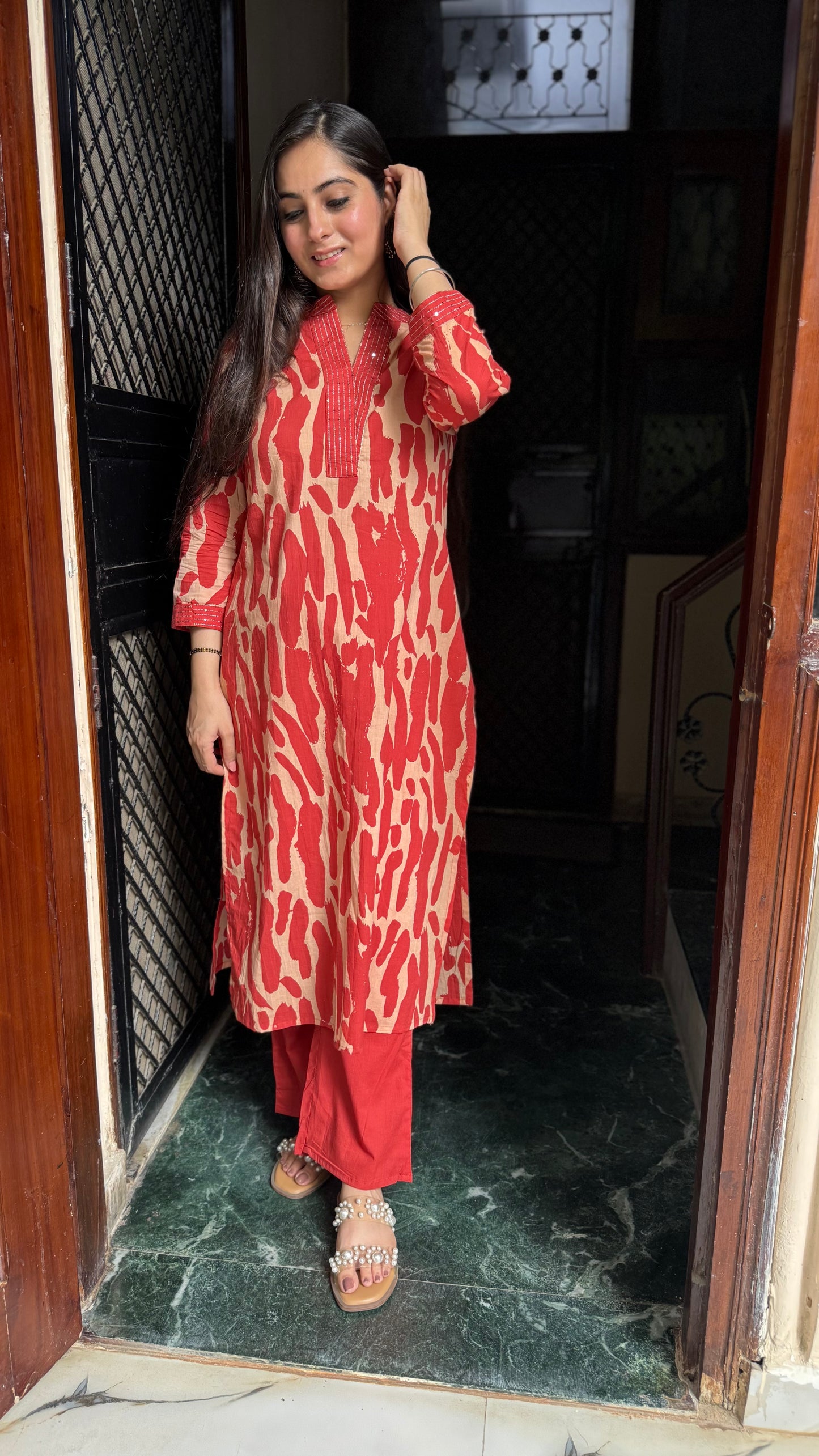 Nidhi Brick Red Kurta Pant Set
