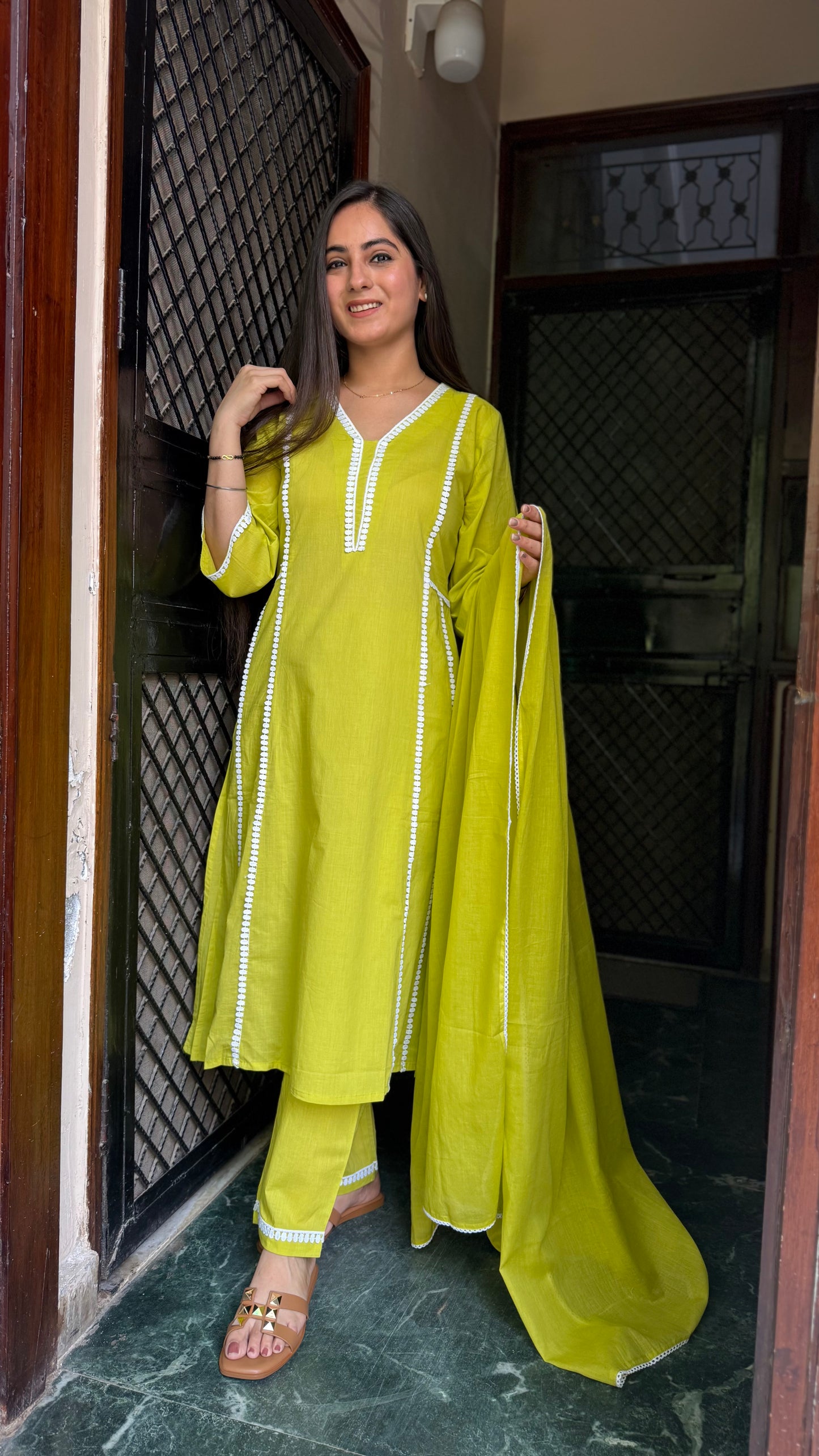 Swati Lime Green Lace Suit
