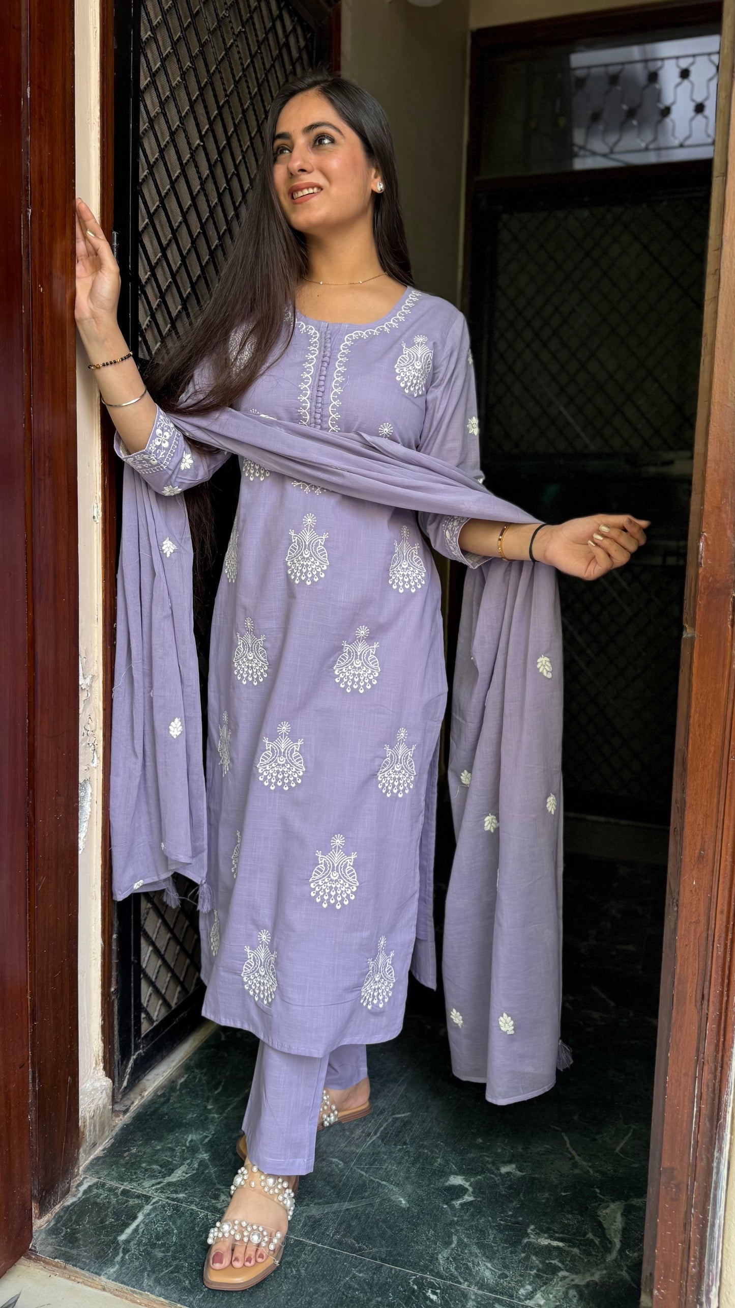 Meera Lilac Embroidered suit