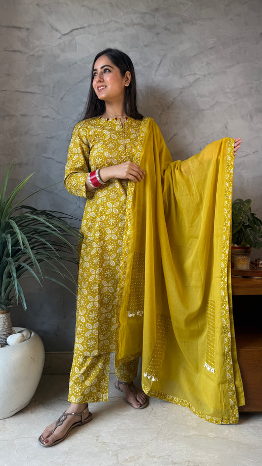 Kanika Mustard Printed Suit