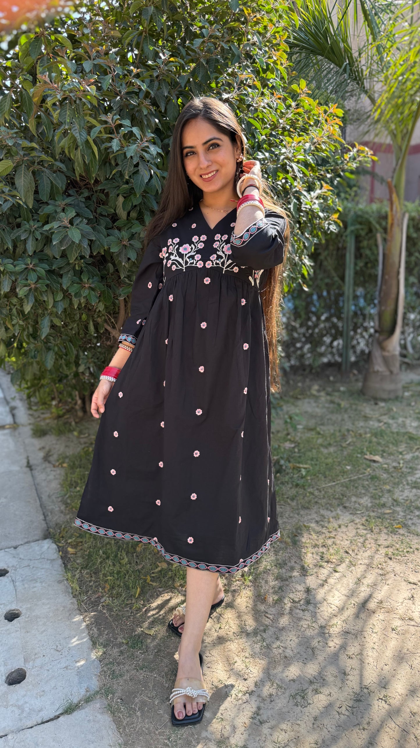 Black Pink Cotton Dress