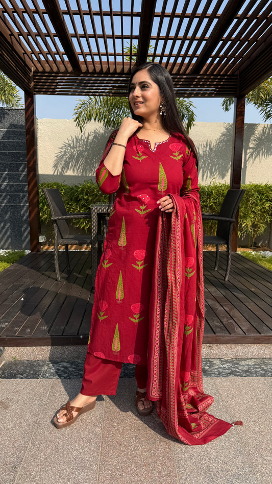 Misha Maroon Cotton Suit