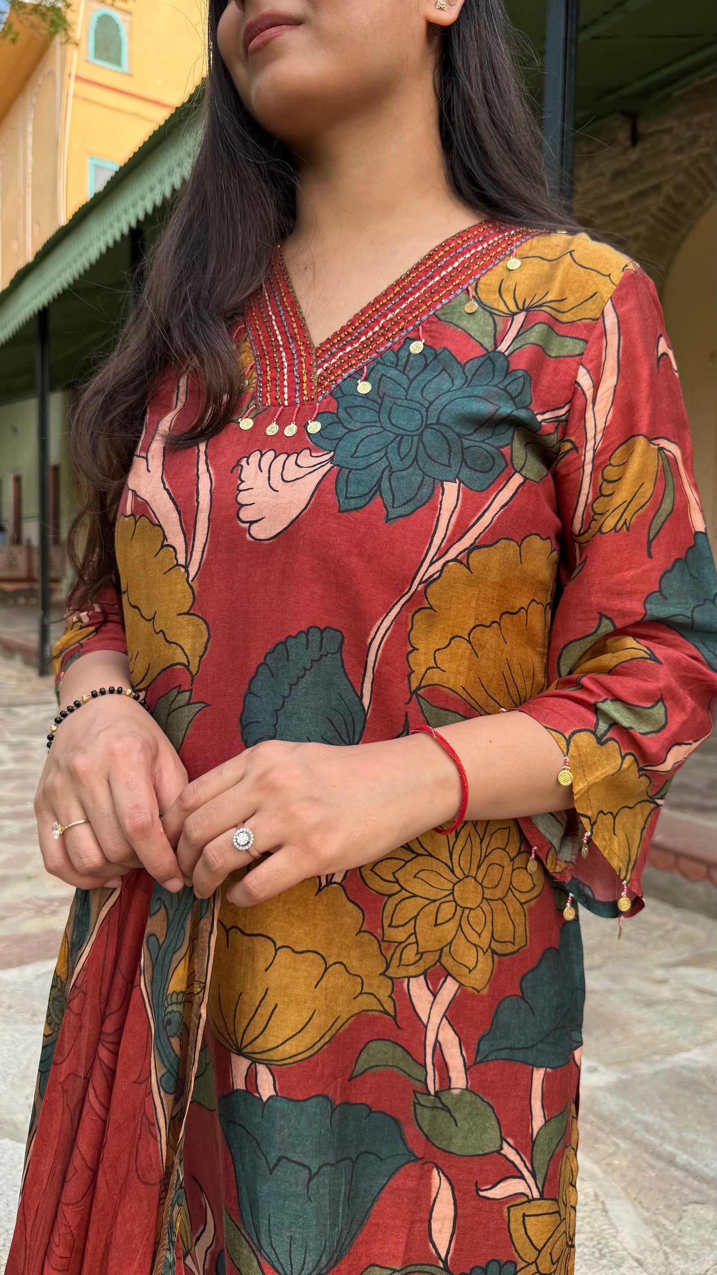 Kalamkari Rust Floral Suit Set