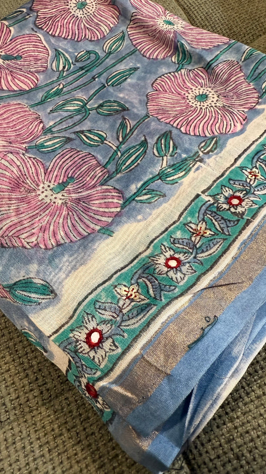 Ritu Powder Blue Mul Chanderi Unstitched Suit