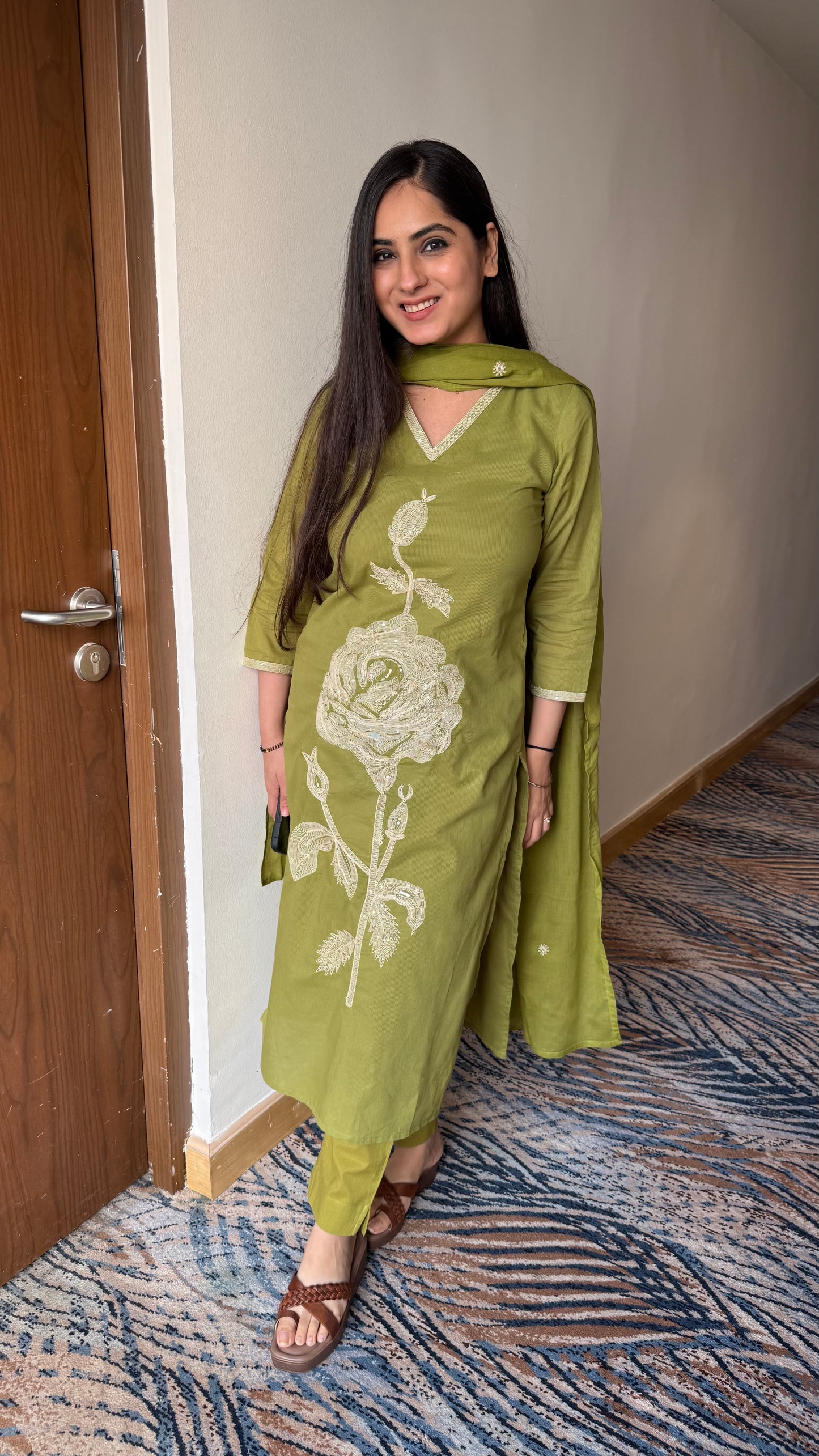 Shruti Olive Green Cotton Suit