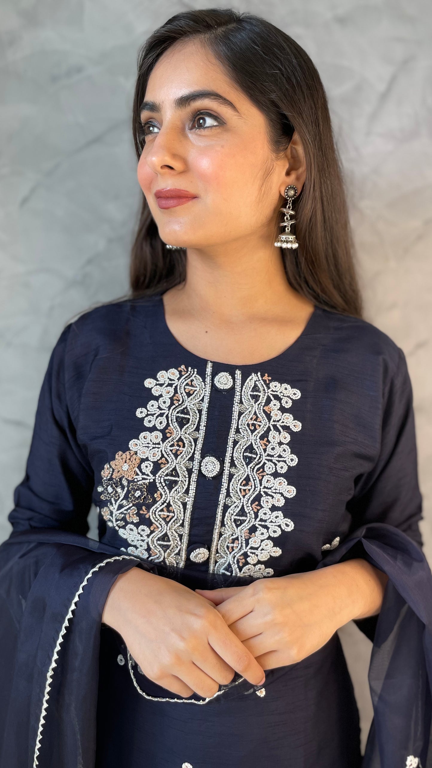 Divya Dark Blue Embroidered Suit