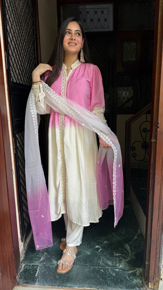 Richa Pink Cream Muslin Suit