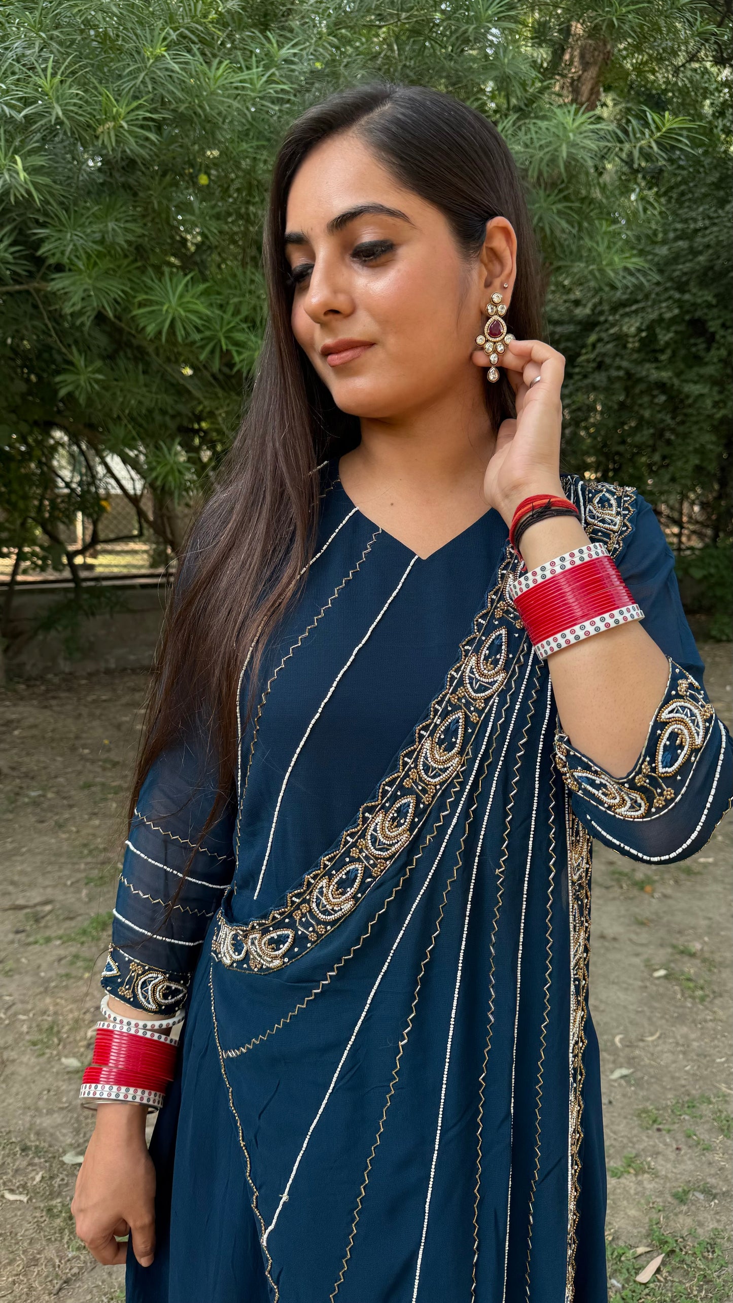 Teal Blue Embroidered Gown