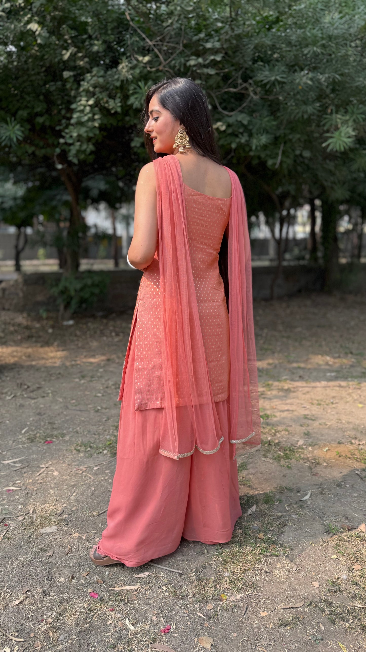 Peach Embroidered Suit