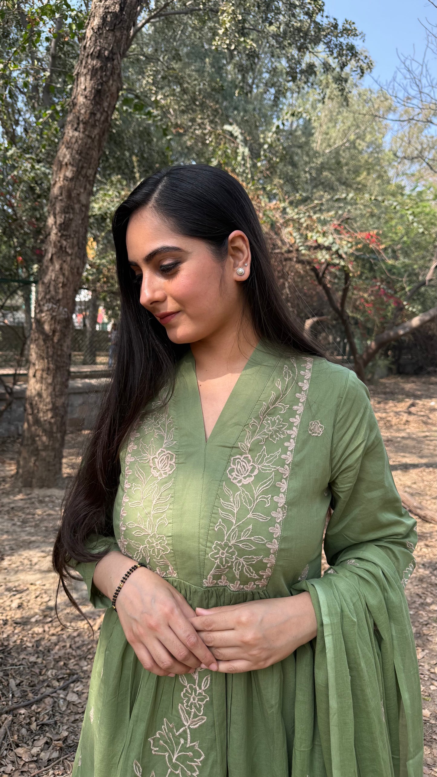 Priti Leaf Green A-Line Suit