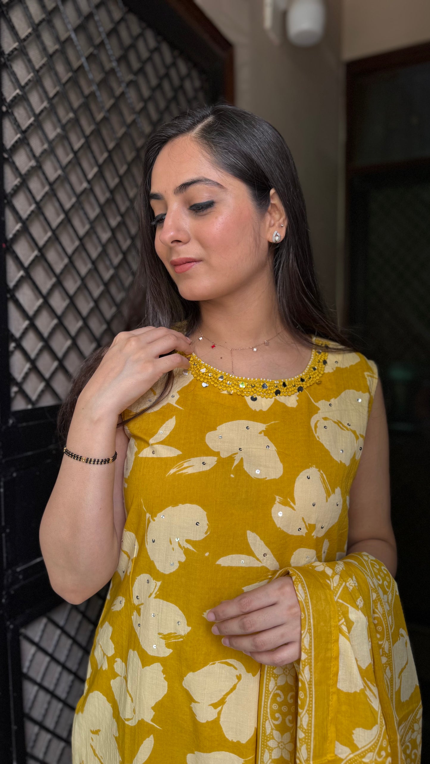 Prachi Mustard Embroidered Suit