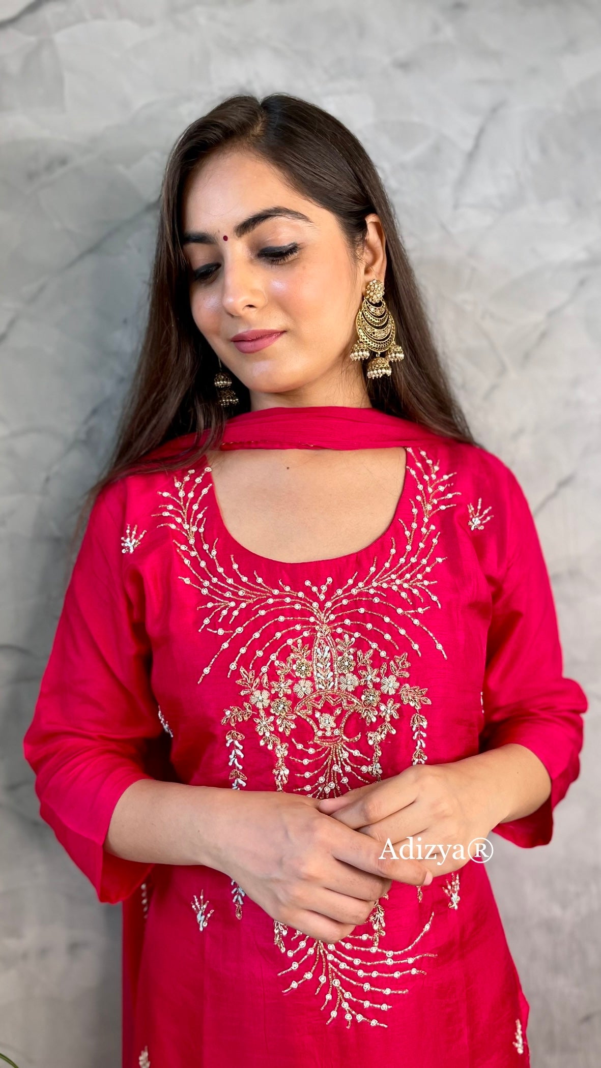 Manya Ruby Red Embroidered Suit