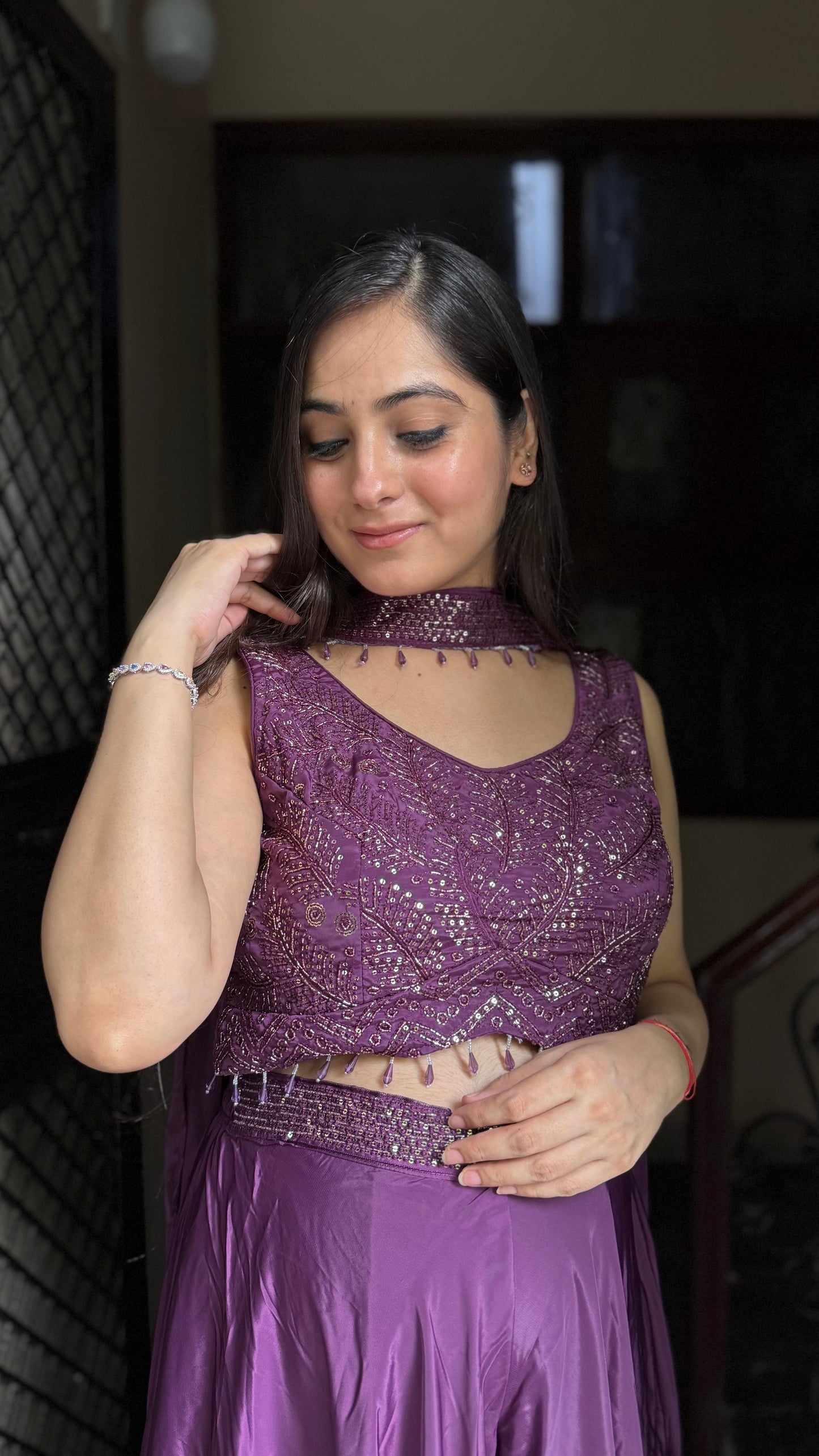 Diya Wine Embroidered Set