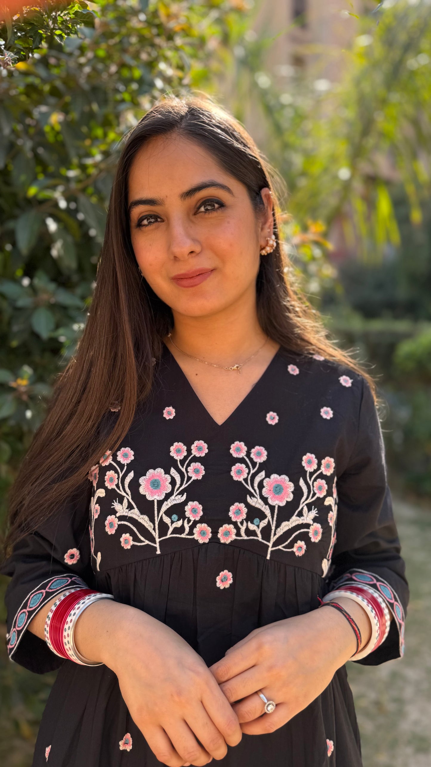 Black Pink Cotton Dress