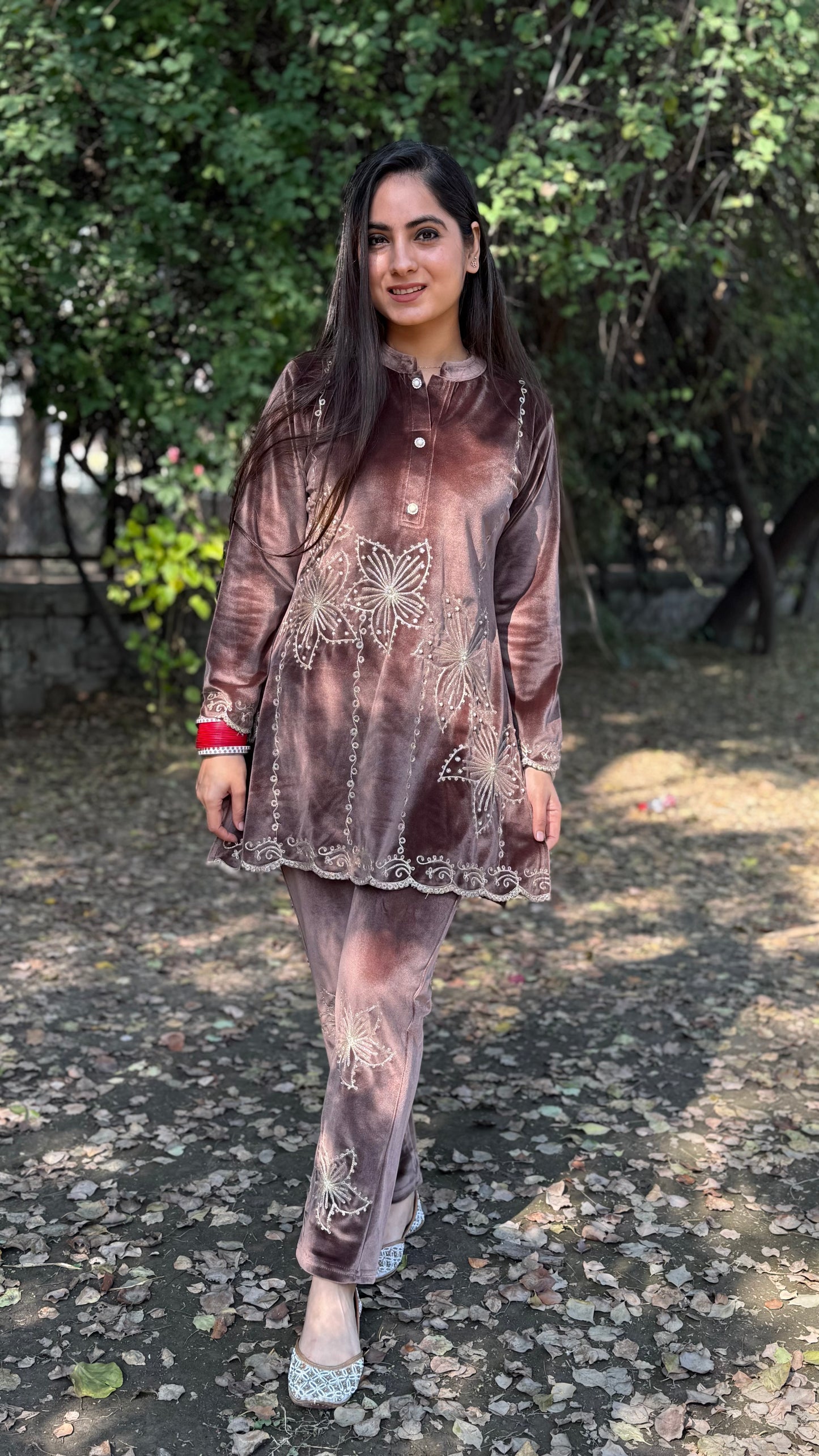 Isha Brown Velvet Coord Set