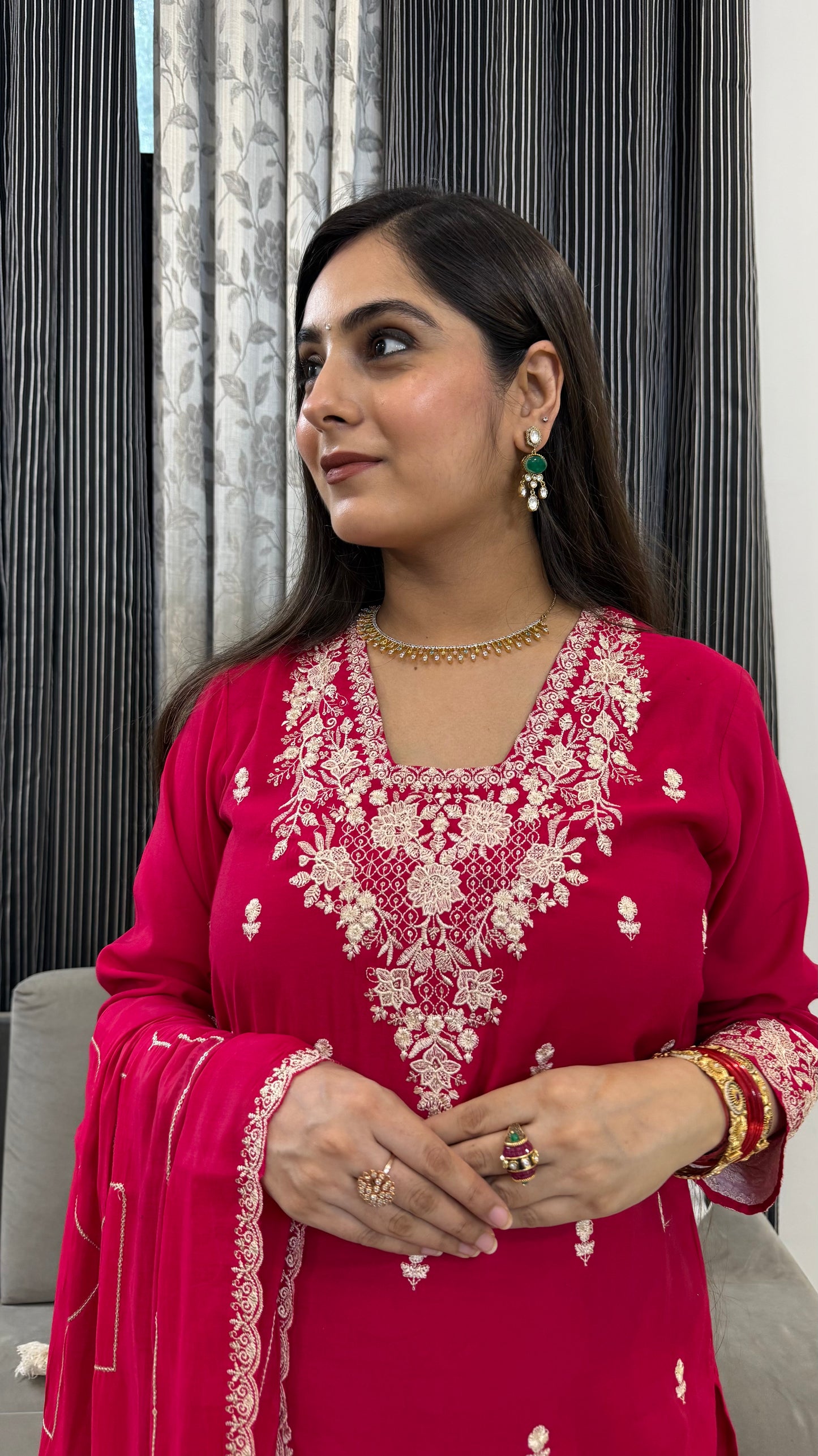 Latika Ruby Red Embroidered Suit