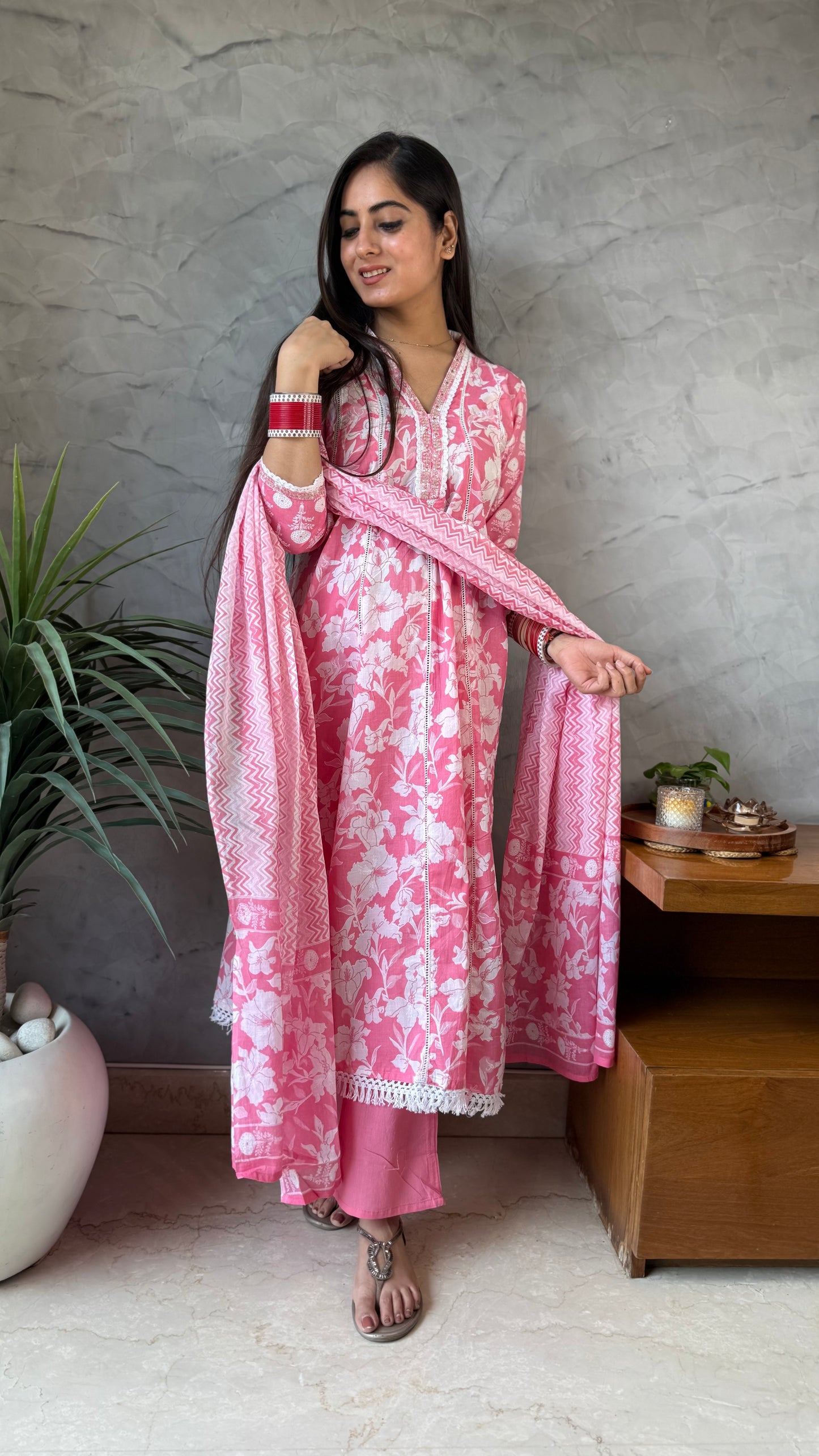 Simran Pink Lace Anarkali Suit