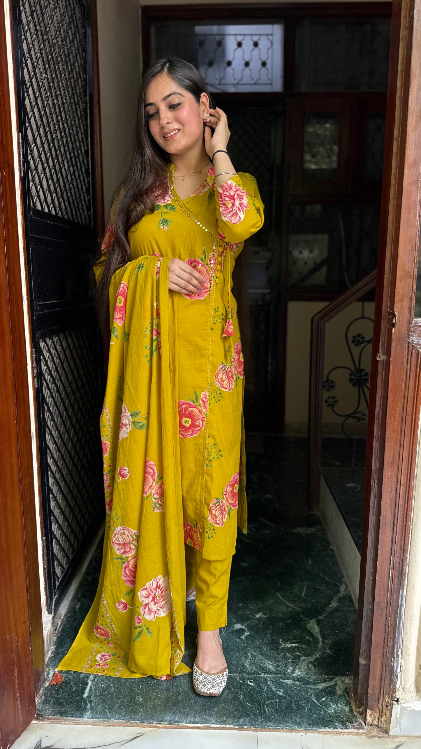 Shifa Mustard Green Suit