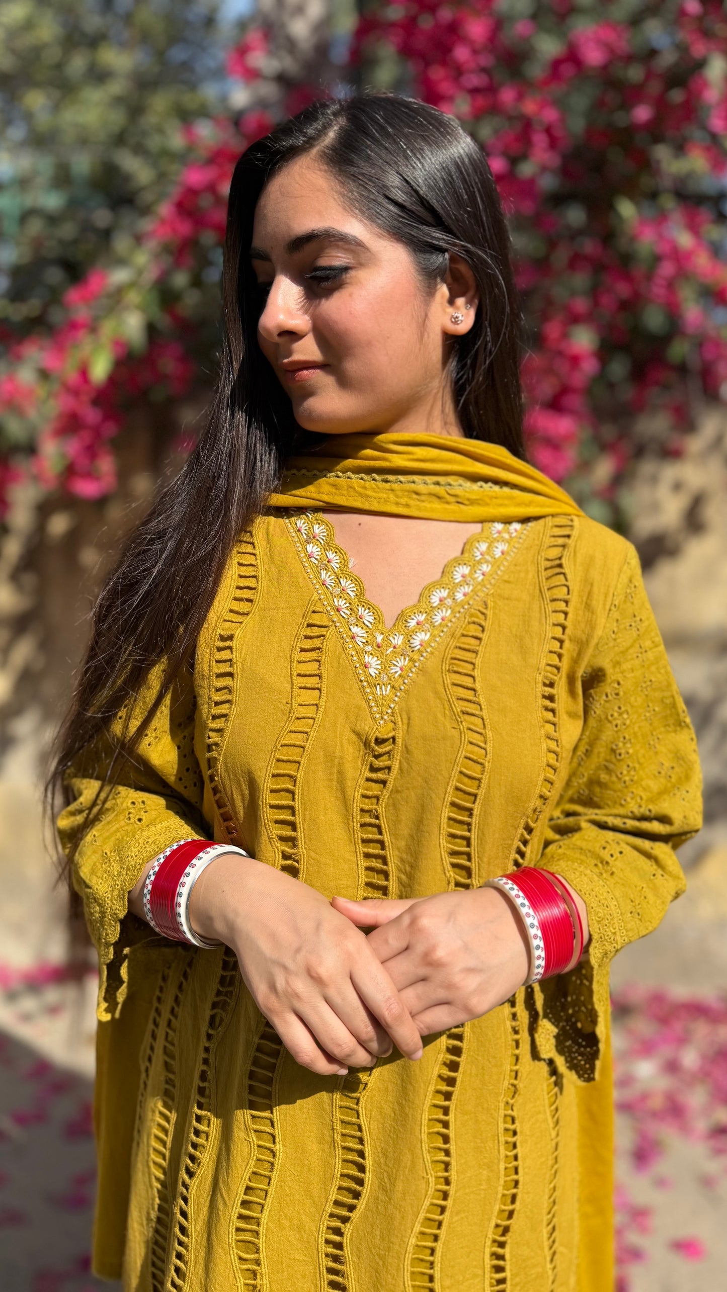Simran Mustard Schiffli Suit