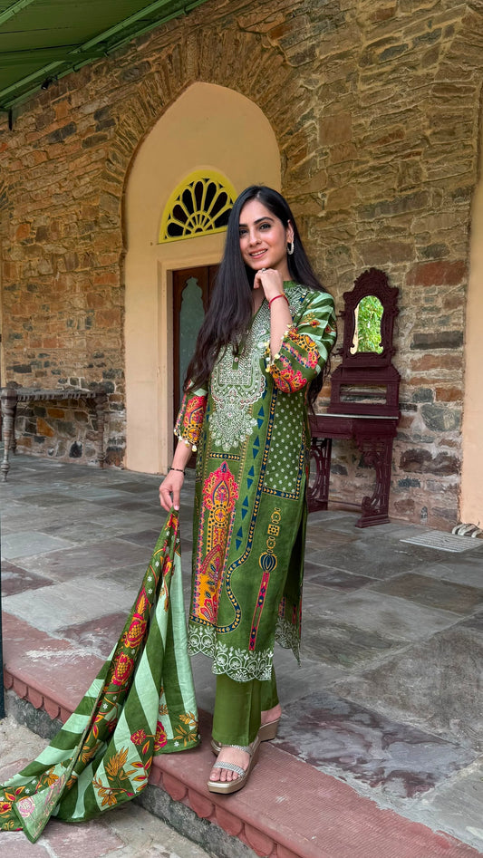 Meher Green Mandala Print Suit
