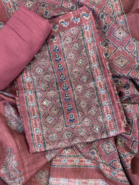 Noor Pink Ajrakh Print Unstitched Suit