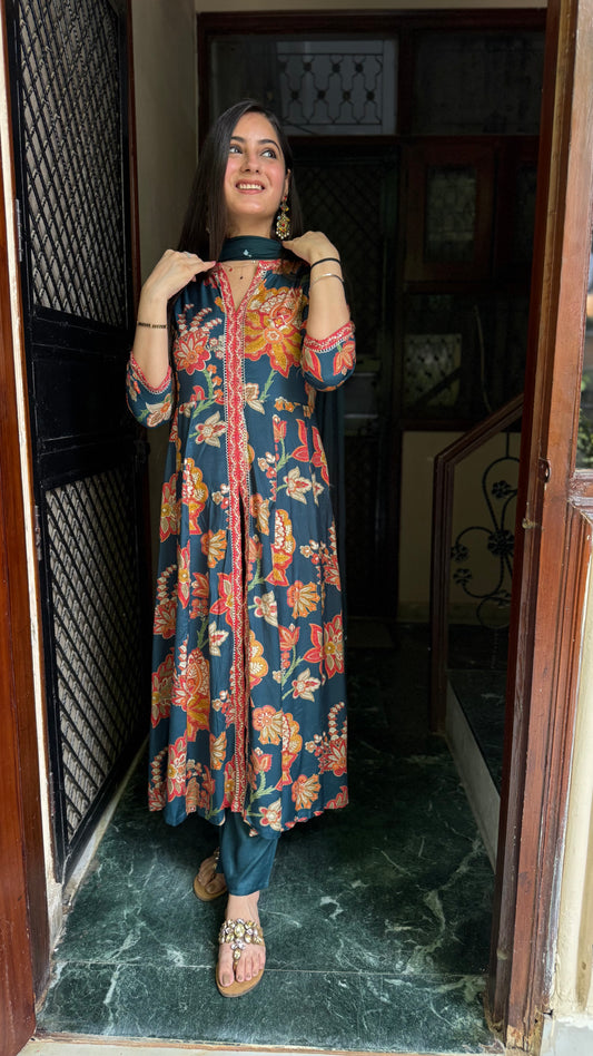 Komal Teal Muslin Anarkali Suit