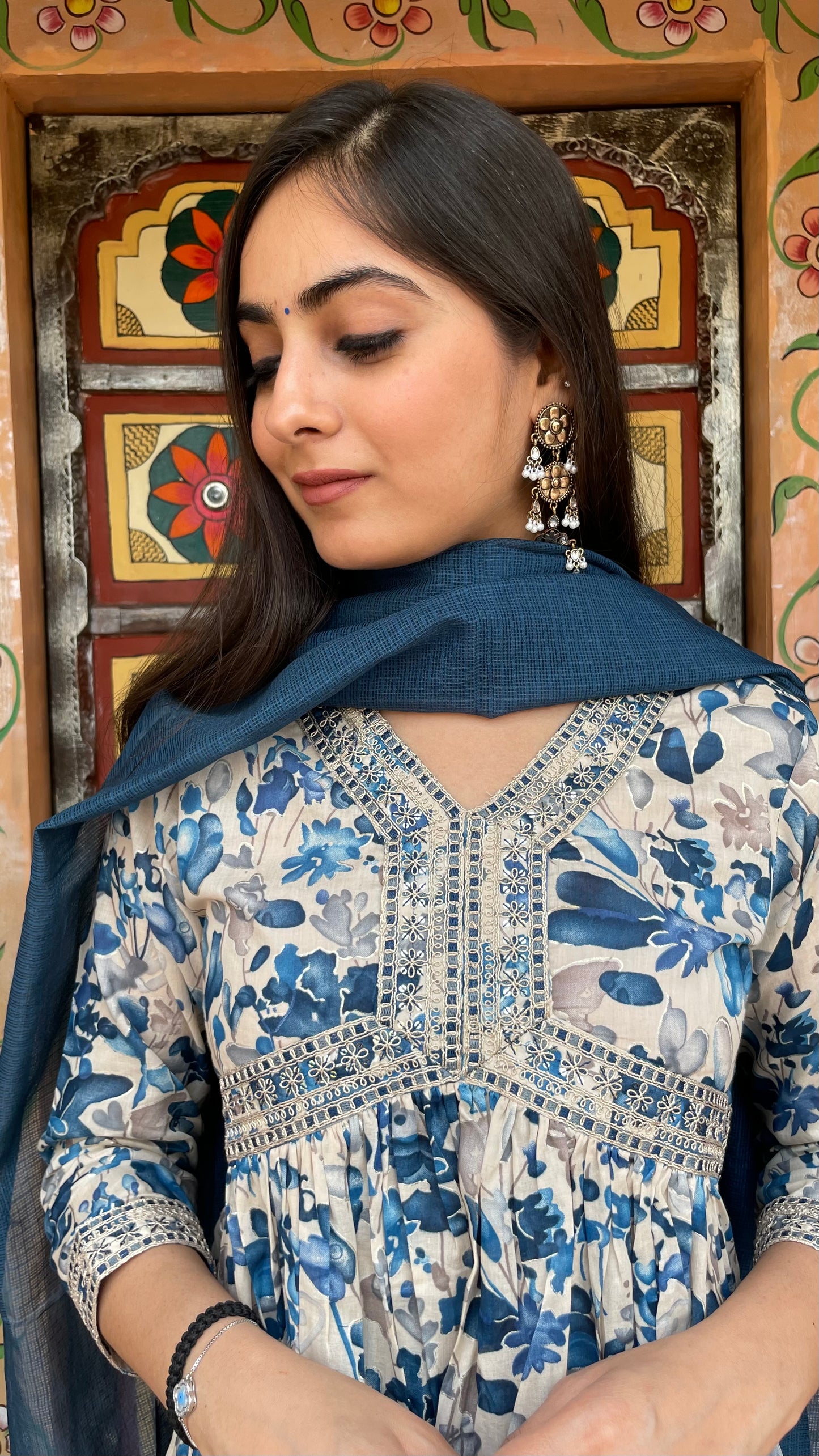 Beige Blue Nyra Suit