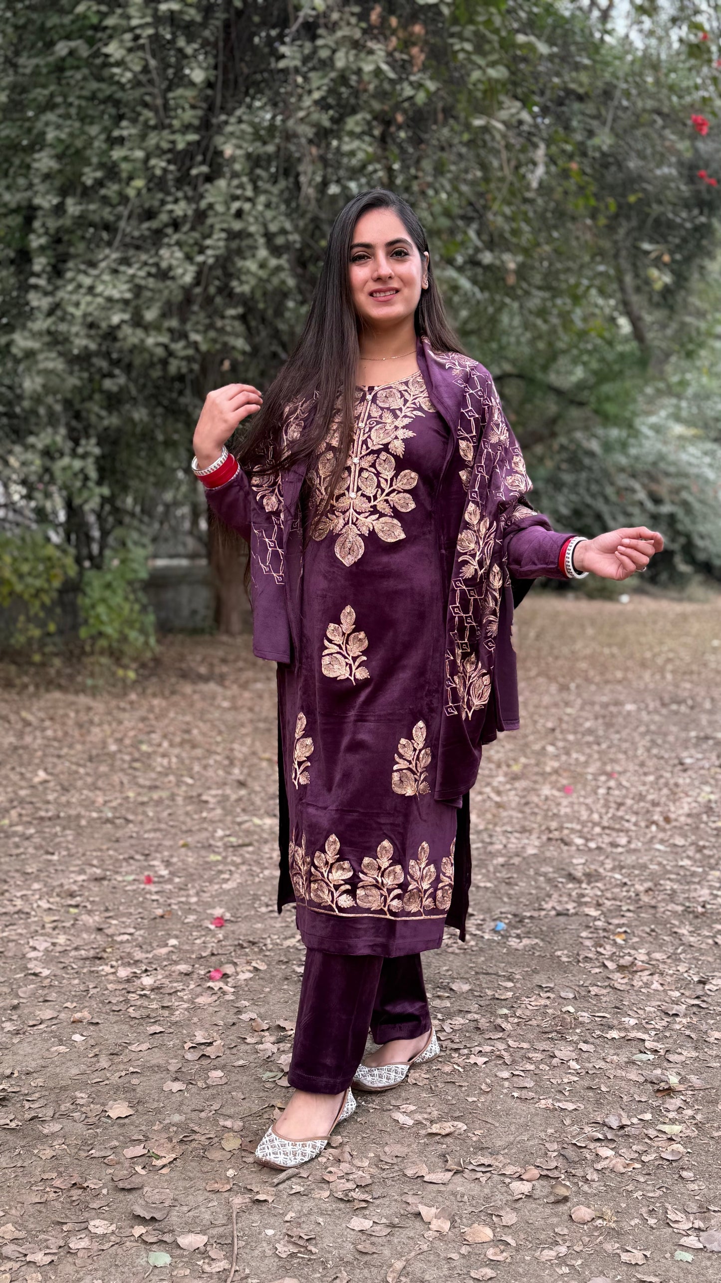 Renu Wine Velvet Suit