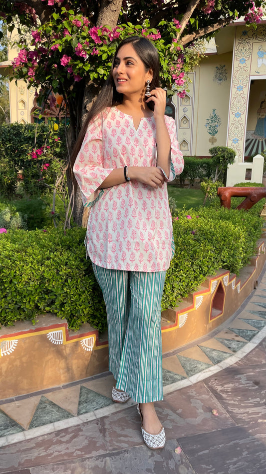 Cream Teal Coord Set