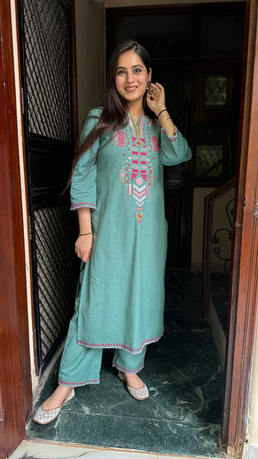Reena Mint Green Embroidered Coord Set