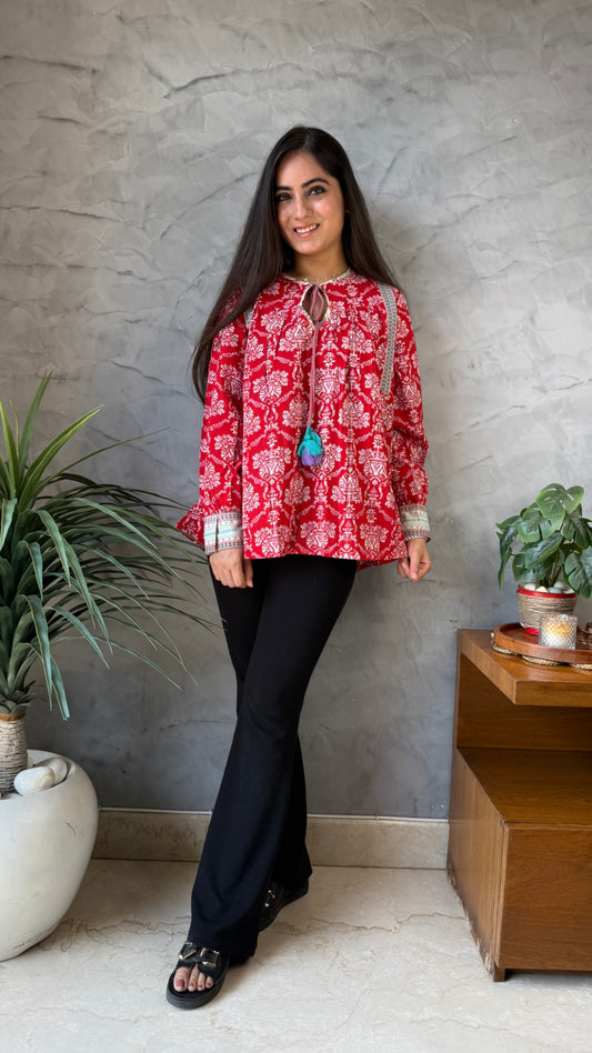 Ruchi Red Balloon Fit Top