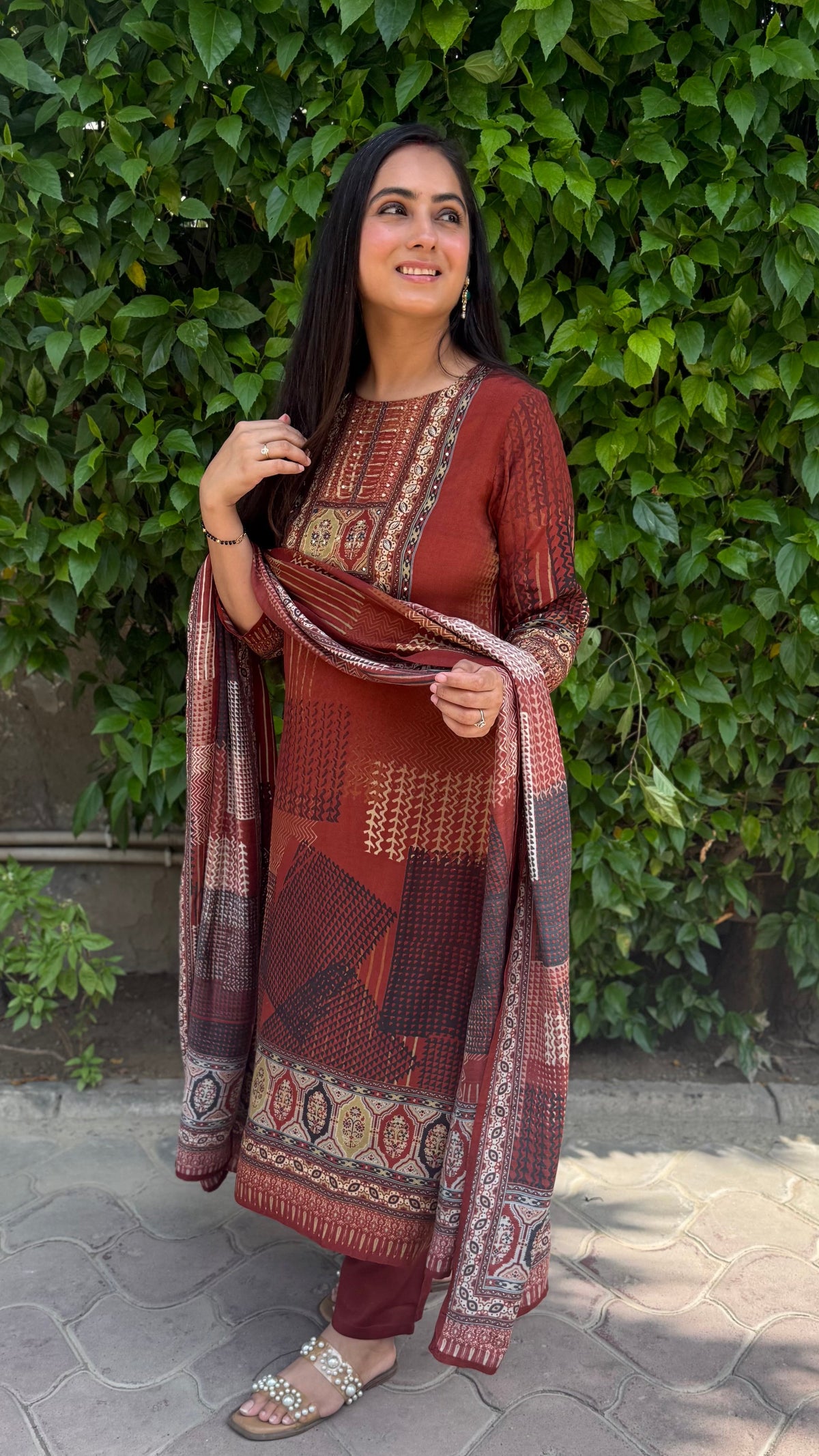 Reet Rust Patchwork Print Suit