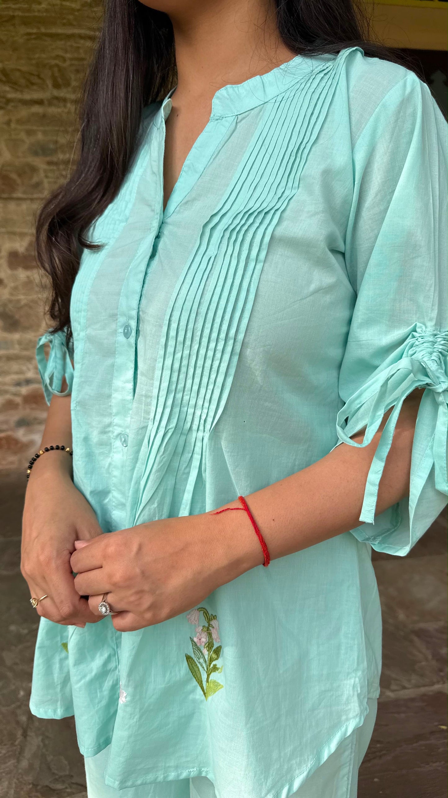 Mint Pintuck Embroidered Co-ord Set