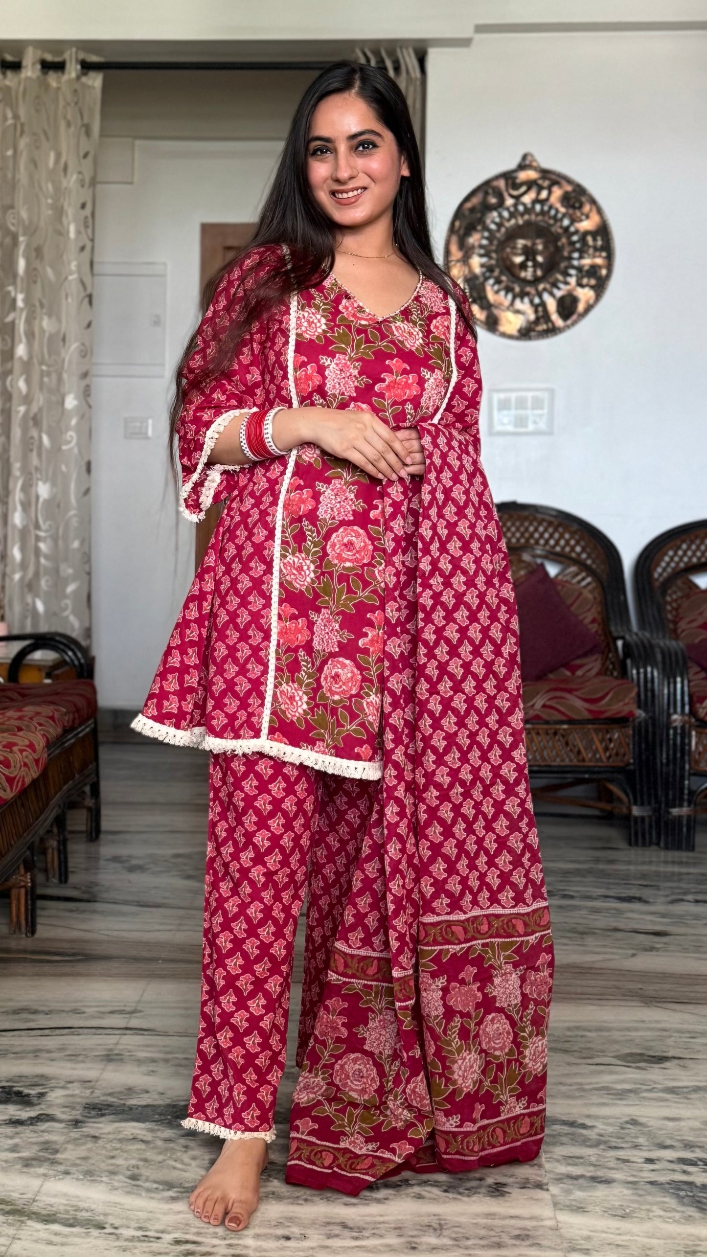 Sneha Maroon Lace A-line Suit