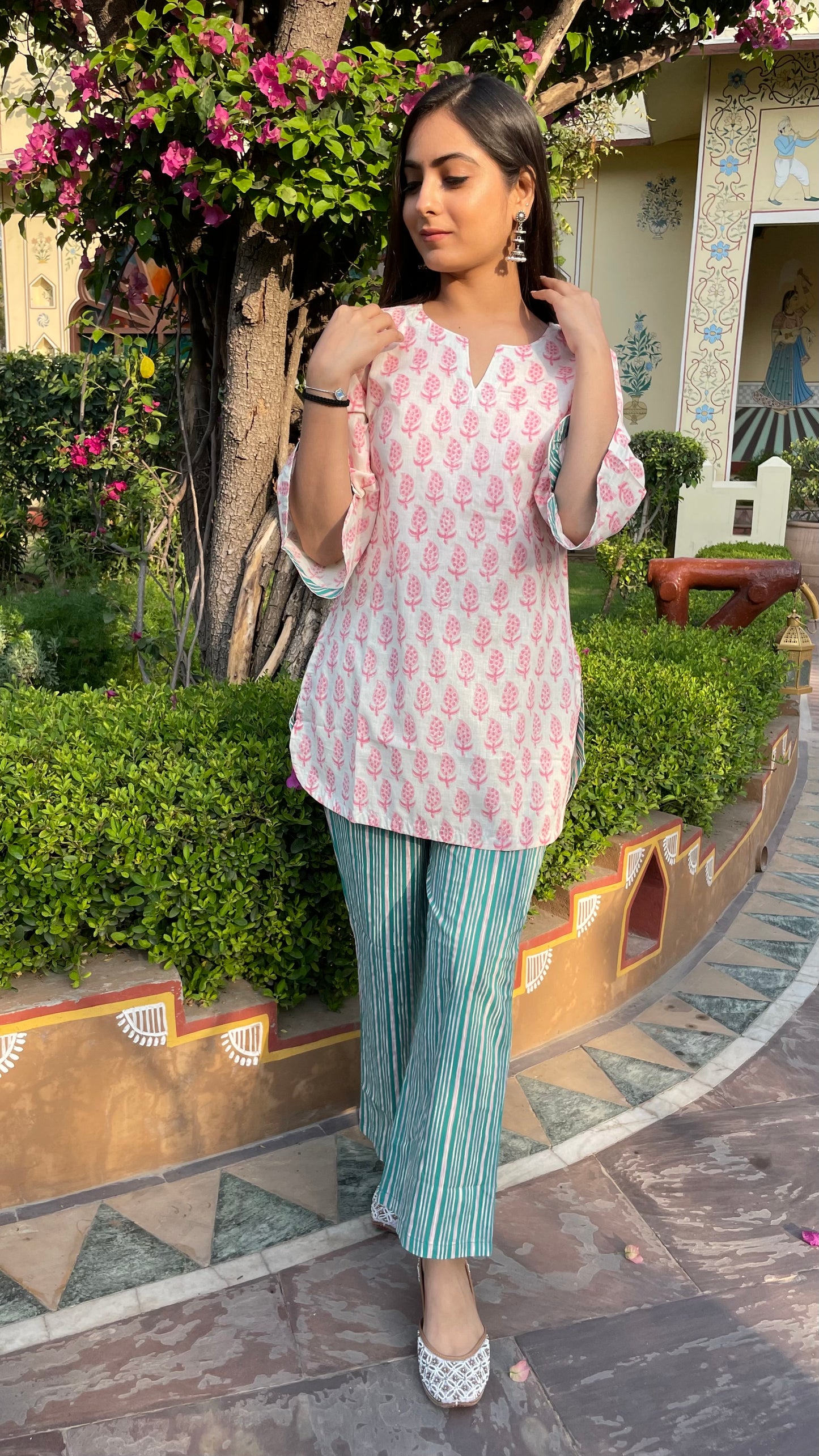 Cream Teal Coord Set