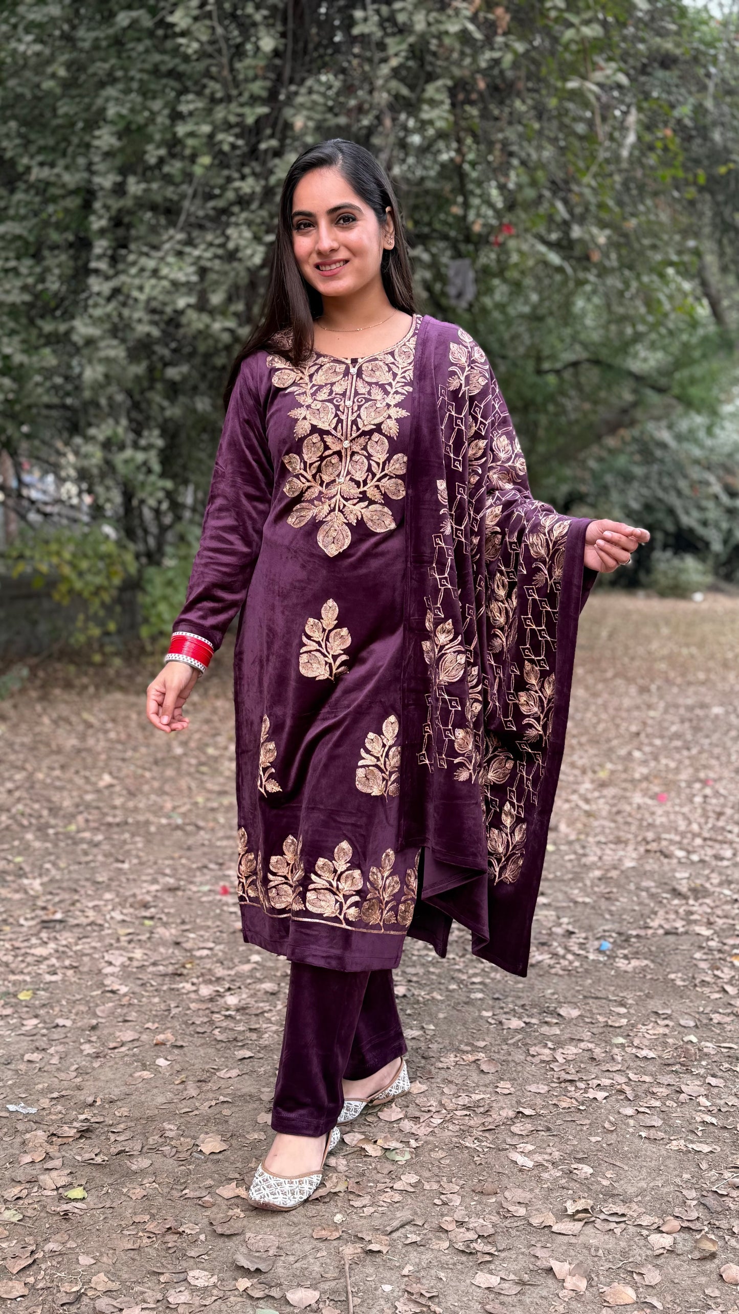 Renu Wine Velvet Suit