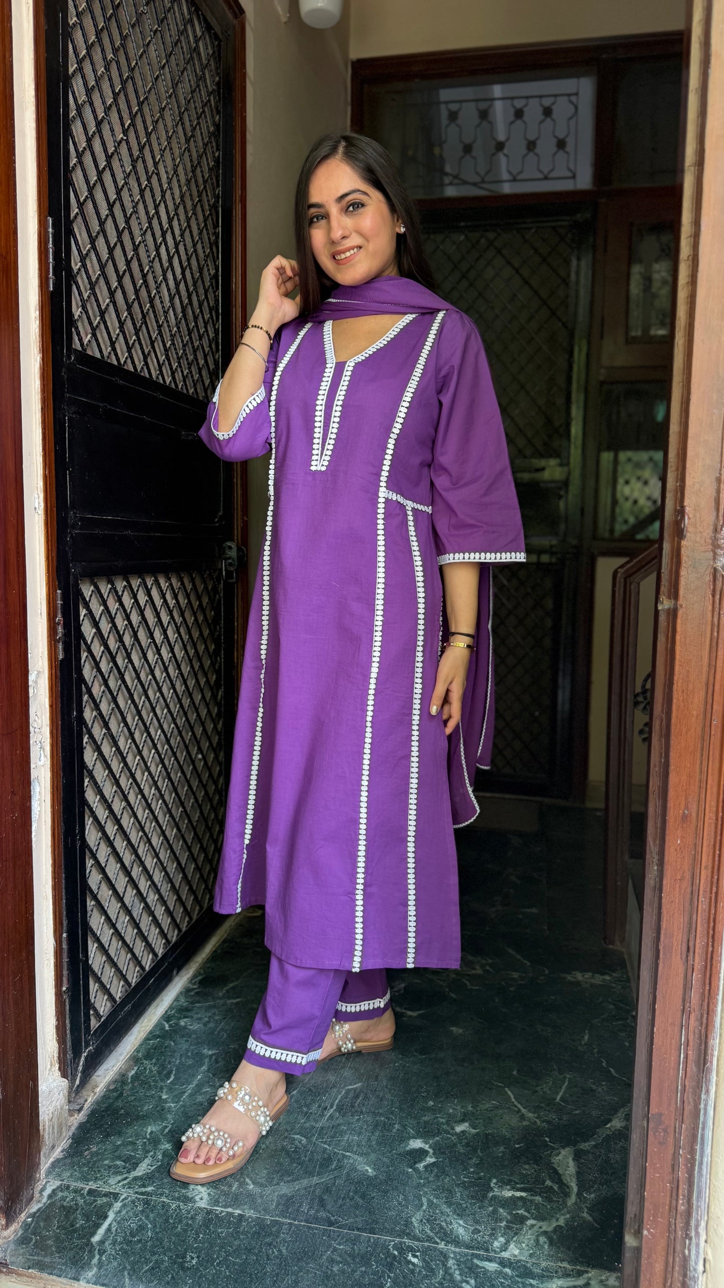 Swati Purple Lace Suit