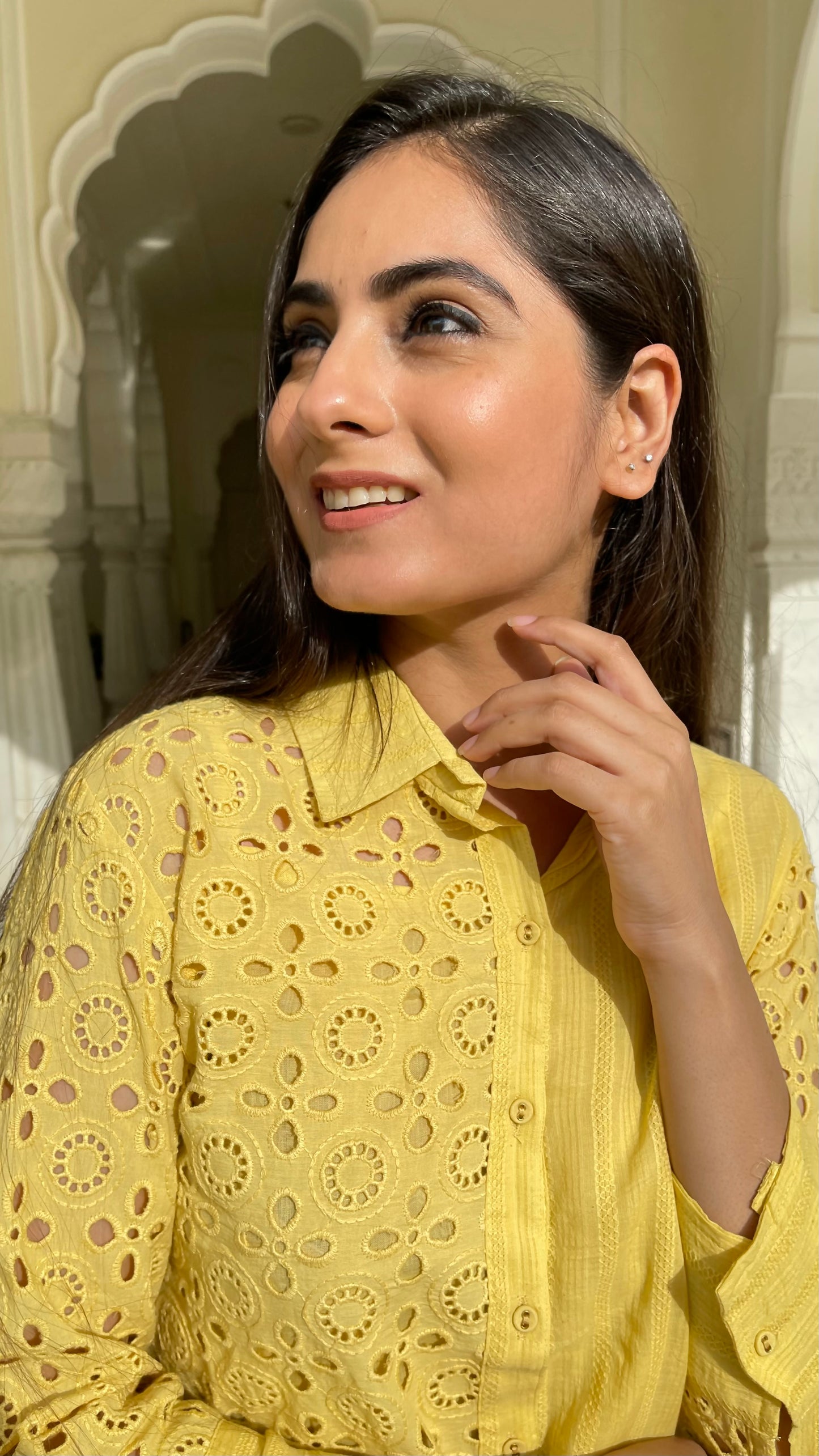 Anu Mustard Schiffli Coord Set