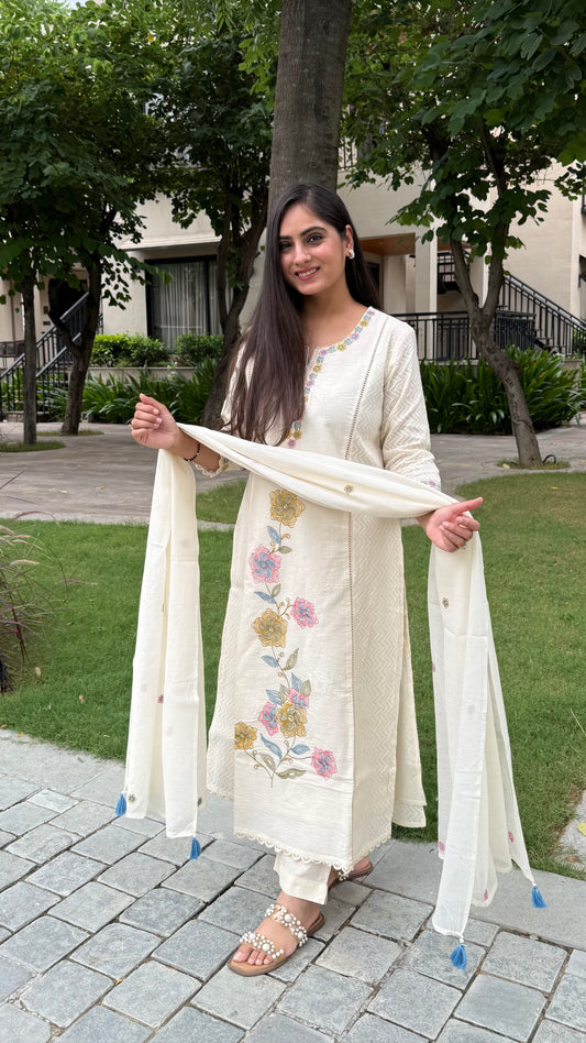 Saira Ivory Floral Embroidered Suit