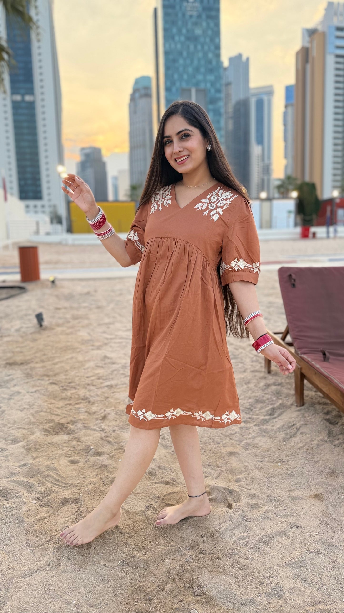 Brown Embroidered dress