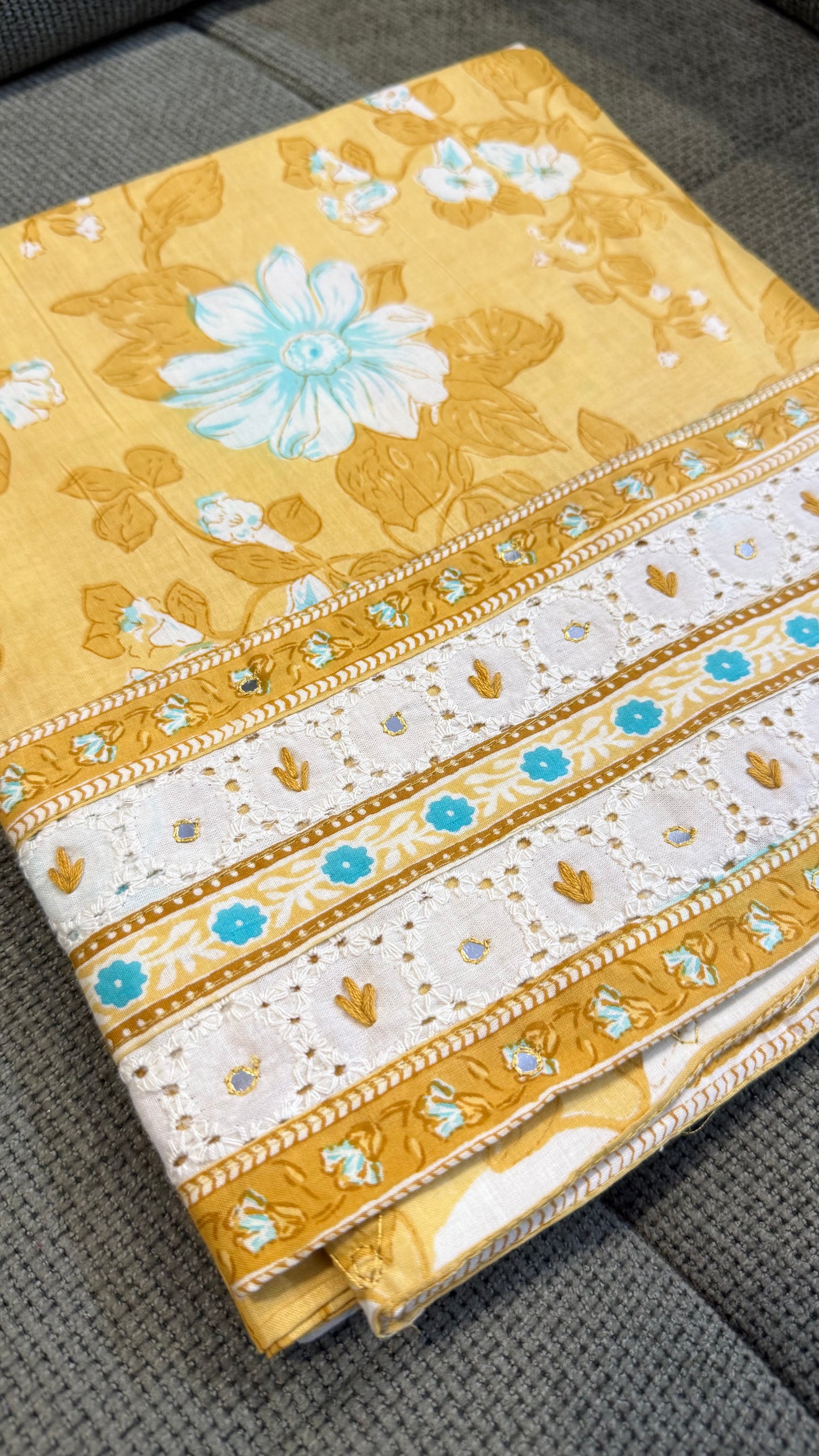 Kiara Yellow Cotton Unstitched Suit