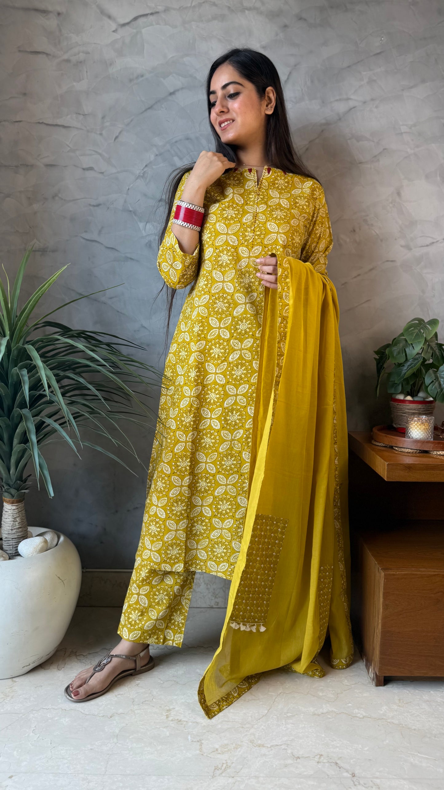 Kanika Mustard Printed Suit
