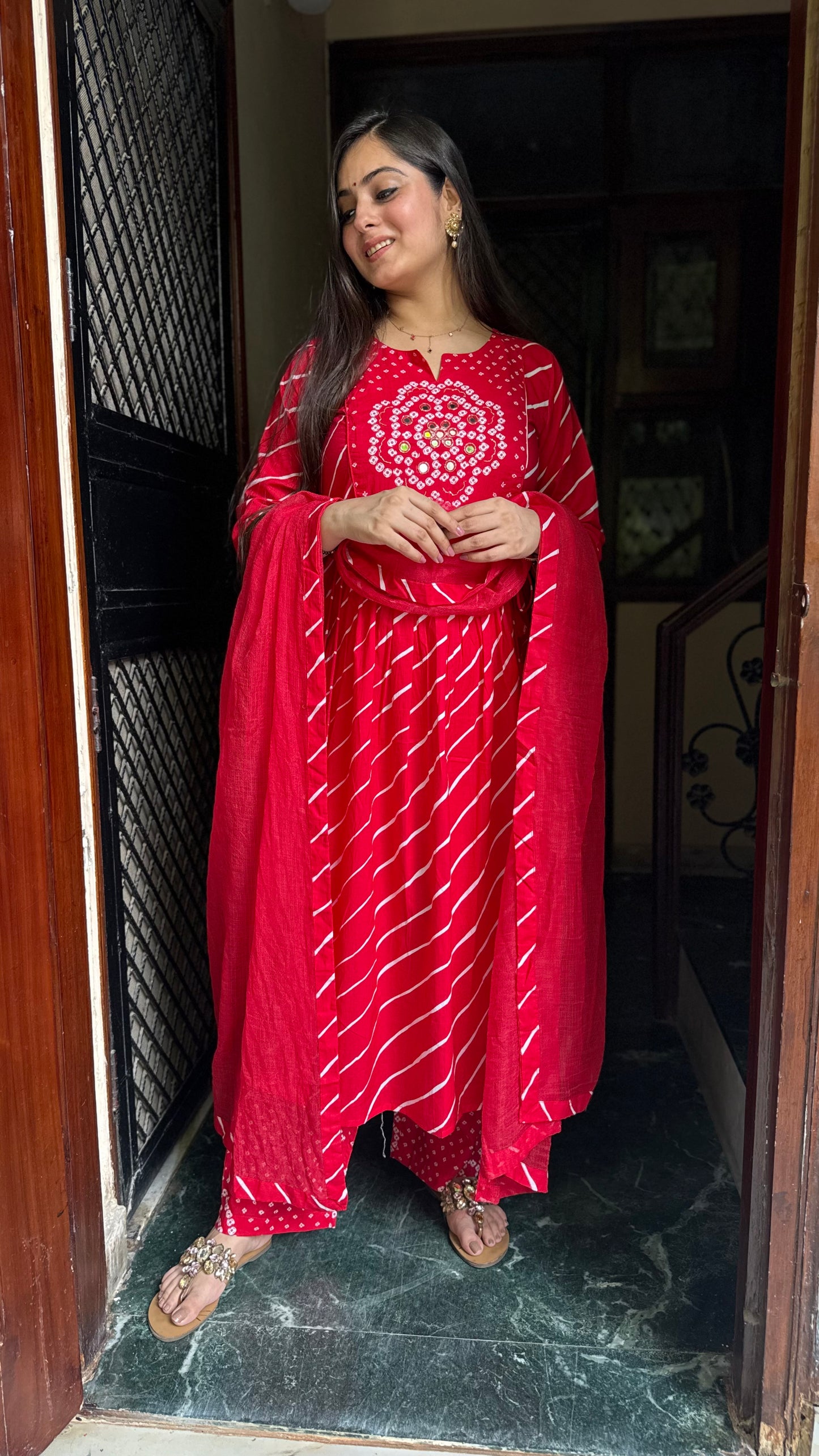 Richa Red Bandhej Suit