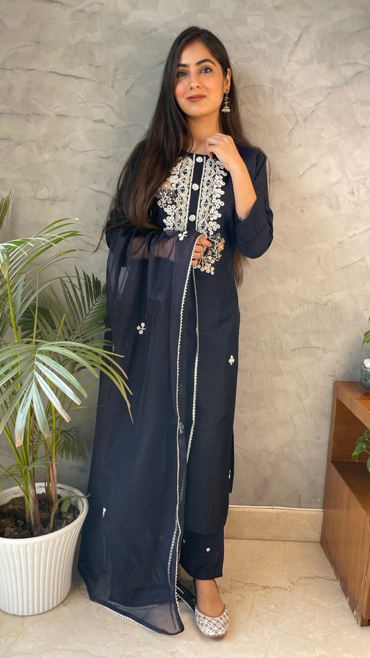 Divya Dark Blue Embroidered Suit