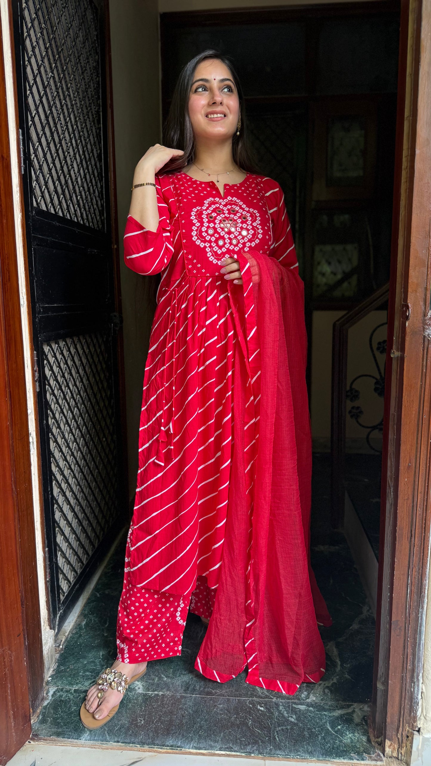 Richa Red Bandhej Suit