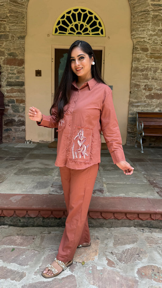 Neha Rust Embroidered Coord Set