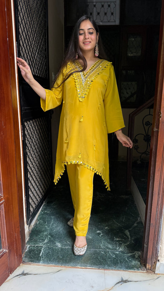 Jyoti Yellow Hand Embroidered Coord Set